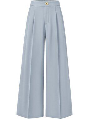 Women's Blue Wide Leg High Waisted Casual Loose Flowy Fashionable Palazzo Pants